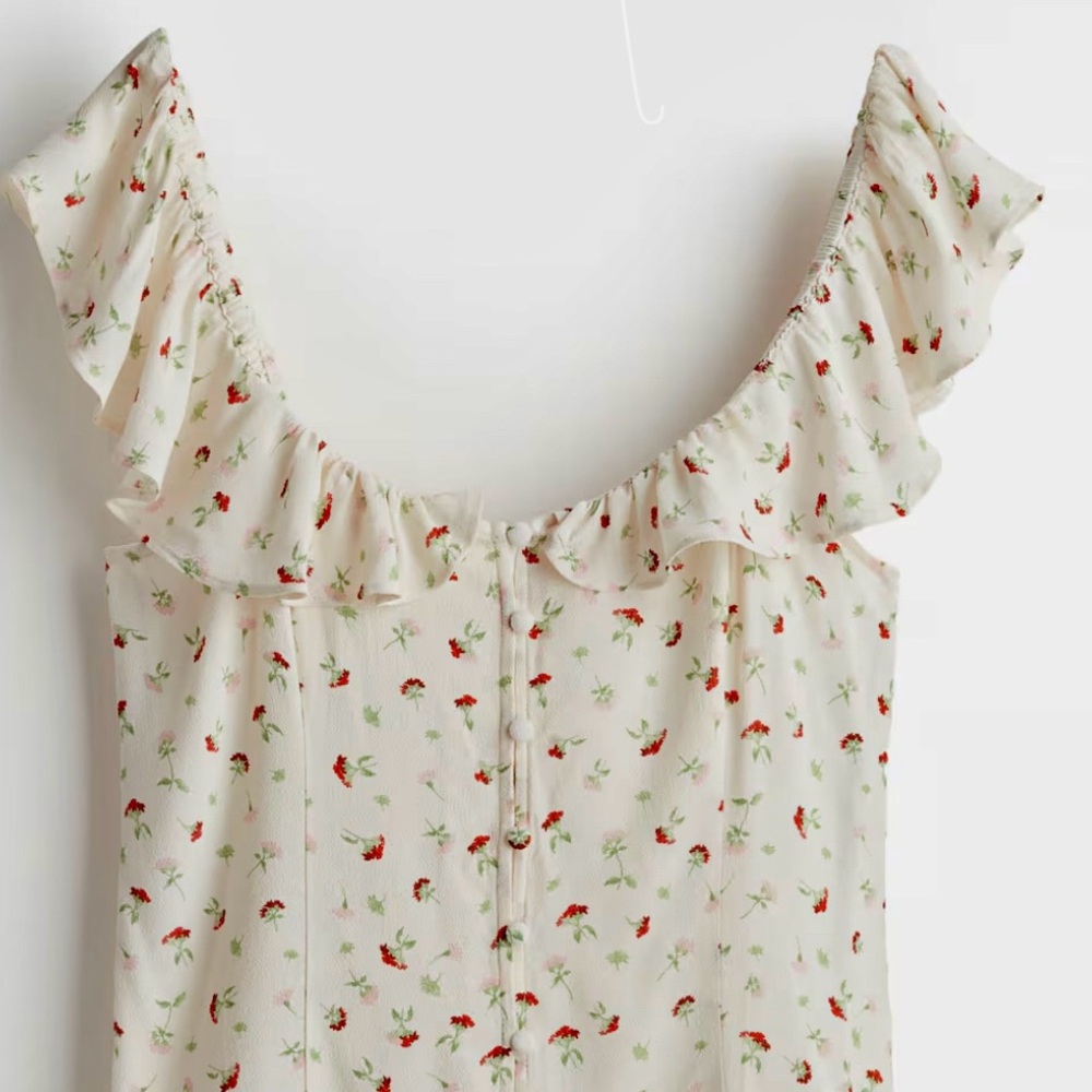 H&M White Blouse with Red‎ and Green Floral Design